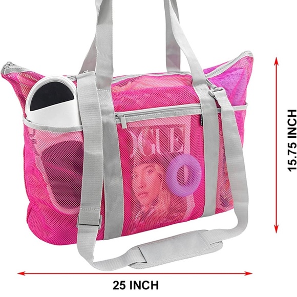 NWT Msaaex Pink Beach Bag Mesh Beach Bags with 9 Pockets Large Beach Tote - Picture 3 of 6